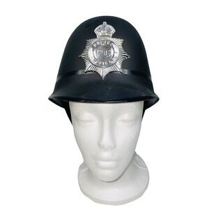 British Black Police Officer Hard Hat Silver Costume Theatre Dress Up Halloween